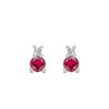 Pair of 14k white gold Greenwich 1 Birthstone earrings each featuring one 4 mm ruby and one 2.1 mm diamond