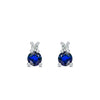 Pair of 14k white gold Greenwich 1 Birthstone earrings each featuring one 4 mm sapphire and one 2.1 mm diamond