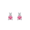 Pair of 14k white gold Greenwich 1 Birthstone earrings each featuring one 4 mm pink tourmaline and one 2.1 mm diamond