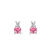 Pair of 14k white gold Greenwich 1 Birthstone earrings each featuring one 4 mm pink tourmaline and one 2.1 mm diamond