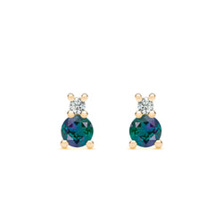 Greenwich Solitaire Alexandrite & Diamond Earrings in 14k Gold (June)