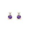 Pair of 14k yellow gold Greenwich 1 Birthstone earrings each featuring one 4 mm amethyst and one 2.1 mm diamond