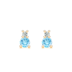 Greenwich Solitaire Nantucket Blue Topaz & Diamond Earrings in 14k Gold (December)
