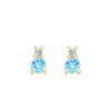 Pair of 14k yellow gold Greenwich 1 Birthstone earrings each featuring one 4 mm Nantucket blue topaz and one 2.1 mm diamond