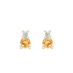 Greenwich Solitaire Citrine & Diamond Earrings in 14k Gold (November)