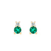 Pair of 14k yellow gold Greenwich 1 Birthstone earrings each featuring one 4 mm emerald and one 2.1 mm diamond