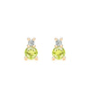 Pair of 14k yellow gold Greenwich 1 Birthstone earrings each featuring one 4 mm peridot and one 2.1 mm diamond