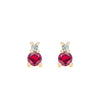 Pair of 14k yellow gold Greenwich 1 Birthstone earrings each featuring one 4 mm ruby and one 2.1 mm diamond