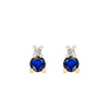 Pair of 14k yellow gold Greenwich 1 Birthstone earrings each featuring one 4 mm sapphire and one 2.1 mm diamond