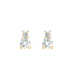 Greenwich Solitaire White Topaz & Diamond Earrings in 14k Gold (April)