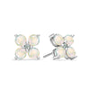 Pair of 14k white gold Greenwich 4 Birthstone earrings each featuring four 4 mm opals and one 2.1 mm diamond