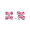 Pair of 14k white gold Greenwich 4 Birthstone earrings each featuring four 4 mm pink tourmalines and one 2.1 mm diamond