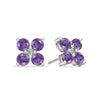 Pair of 14k white gold Greenwich 4 Birthstone earrings each featuring four 4 mm amethysts and one 2.1 mm diamond