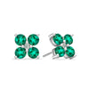 Pair of 14k white gold Greenwich 4 Birthstone earrings each featuring four 4 mm emeralds and one 2.1 mm diamond