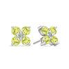 Pair of 14k white gold Greenwich 4 Birthstone earrings each featuring four 4 mm peridots and one 2.1 mm diamond