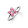 Greenwich ring featuring four 4 mm faceted round pink tourmalines & one 2.1 mm diamond prong set in 14k white gold