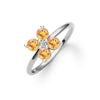 Greenwich ring featuring four 4 mm faceted round cut citrines and one 2.1 mm diamond prong set in 14k white gold