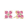 Pair of 14k yellow gold Greenwich 4 Birthstone earrings each featuring four 4 mm pink tourmalines and one 2.1 mm diamond