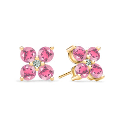 Greenwich 4 Pink Tourmaline & Diamond Earrings in 14k Gold (October)