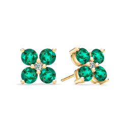 Greenwich 4 Emerald & Diamond Earrings in 14k Gold (May)