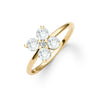 Greenwich ring featuring four 4 mm faceted round cut white topaz and one 2.1 mm diamond prong set in 14k gold - angled view
