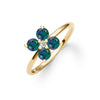 Greenwich ring featuring four 4 mm faceted round cut alexandrites and one 2.1 mm diamond prong set in 14k gold - angled view