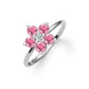 Greenwich ring featuring five 4 mm faceted round pink tourmalines and one 2.1 mm diamond prong set in 14k white gold