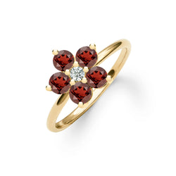 Greenwich Flower Garnet & Diamond Ring in 14k Gold (January)
