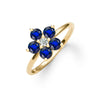 Greenwich ring featuring five 4 mm faceted round cut sapphires and one 2.1 mm diamond prong set in 14k gold - angled view
