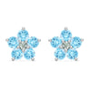 Pair of 14k white gold Greenwich 5 Birthstone earrings each featuring five 4 mm Nantucket blue topaz and one 2.1 mm diamond