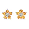 Pair of 14k white gold Greenwich 5 Birthstone earrings each featuring five 4 mm citrines and one 2.1 mm diamond