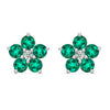 Pair of 14k white gold Greenwich 5 Birthstone earrings each featuring five 4 mm emeralds and one 2.1 mm diamond