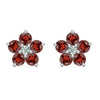 Pair of 14k white gold Greenwich 5 Birthstone earrings each featuring five 4 mm garnets and one 2.1 mm diamond