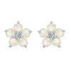 Pair of 14k white gold Greenwich 5 Birthstone earrings each featuring five 4 mm opals and one 2.1 mm diamond
