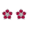 Pair of 14k white gold Greenwich 5 Birthstone earrings each featuring five 4 mm rubies and one 2.1 mm diamond