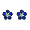 Pair of 14k white gold Greenwich 5 Birthstone earrings each featuring five 4 mm sapphires and one 2.1 mm diamond