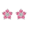 Pair of 14k white gold Greenwich 5 Birthstone earrings each featuring five 4 mm pink tourmalines and one 2.1 mm diamond