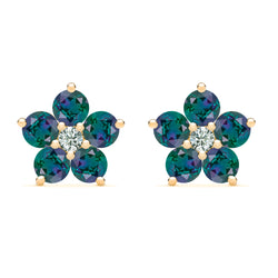Greenwich Flower Alexandrite & Diamond Earrings in 14k Gold (June)