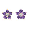 Pair of 14k yellow gold Greenwich 5 Birthstone earrings each featuring five 4 mm amethysts and one 2.1 mm diamond