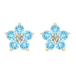 Greenwich Flower Nantucket Blue Topaz & Diamond Earrings in 14k Gold (December)