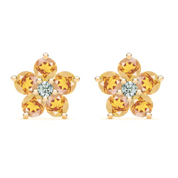 Greenwich Flower Citrine & Diamond Earrings in 14k Gold (November)
