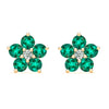 Pair of 14k yellow gold Greenwich 5 Birthstone earrings each featuring five 4 mm emeralds and one 2.1 mm diamond