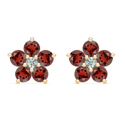 Greenwich Flower Garnet & Diamond Earrings in 14k Gold (January)