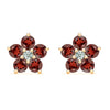 Pair of 14k yellow gold Greenwich 5 Birthstone earrings each featuring five 4 mm garnets and one 2.1 mm diamond