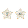Pair of 14k yellow gold Greenwich 5 Birthstone earrings each featuring five 4 mm opals and one 2.1 mm diamond