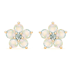 Greenwich Flower Opal & Diamond Earrings in 14k Gold (October)