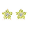 Pair of 14k yellow gold Greenwich 5 Birthstone earrings each featuring five 4 mm peridots and one 2.1 mm diamond