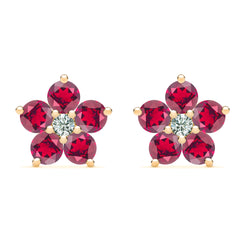 Greenwich Flower Ruby & Diamond Earrings in 14k Gold (July)
