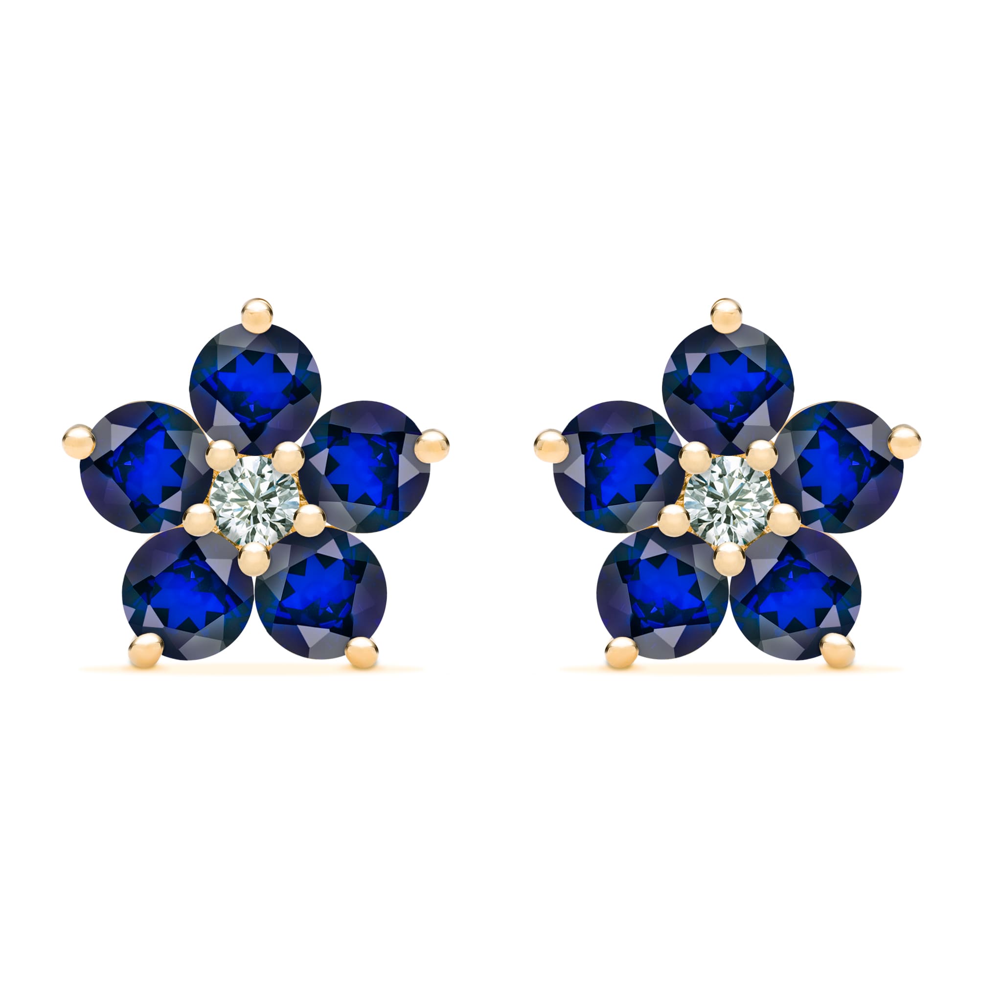 Greenwich Flower Sapphire & Diamond Earrings in 14k Gold (September)