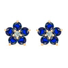 Pair of 14k yellow gold Greenwich 5 Birthstone earrings each featuring five 4 mm sapphires and one 2.1 mm diamond